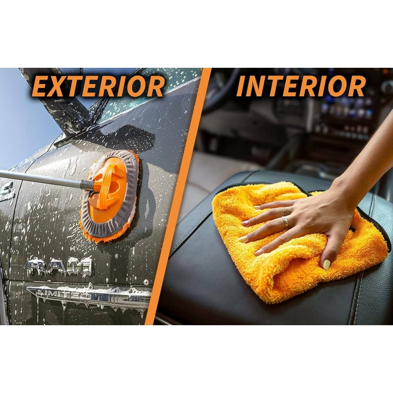 Car RV Wash Brush Kit | 48-144 Long Extendable Handle with Microfiber Car Mop, Soft Brush