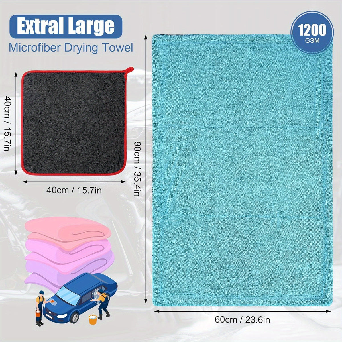 2-Pack Microfiber Car Drying Towels, 1300 GSM Double Twisted Loop, Extra Large 24\