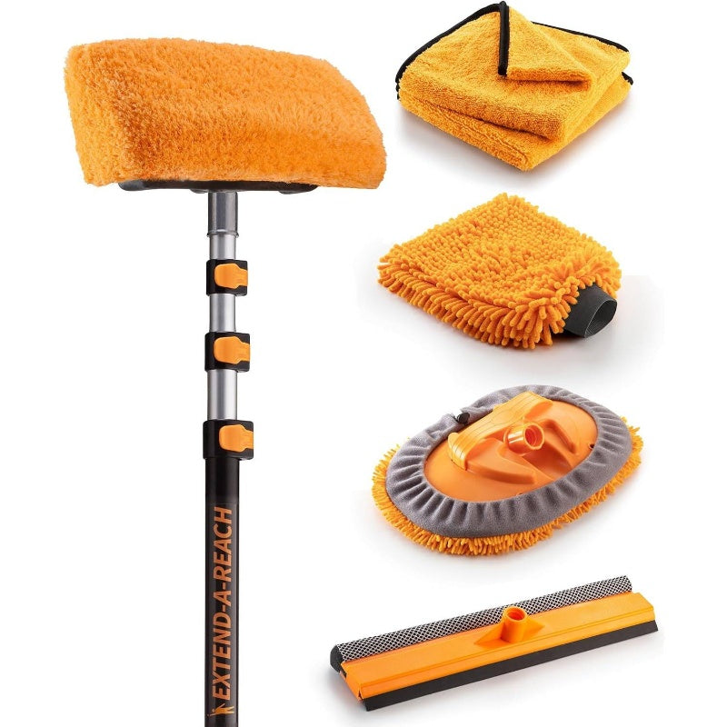 Car RV Wash Brush Kit | 48-144 Long Extendable Handle with Microfiber Car Mop, Soft Brush