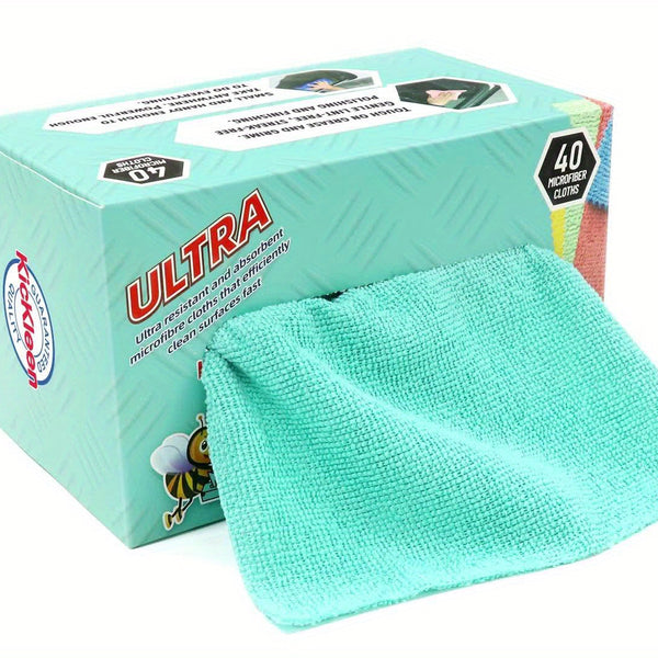 KICKLEEN 40-Pack Cleaning Cloths - Ultra, Heavy-Duty Lint-Free, Quick-Dry, Non-Abrasive, for Home