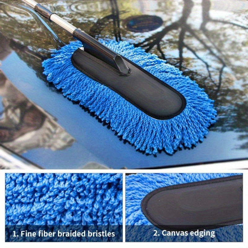 3pcs Car Wash Mop with Extendable Handle, Ultra-Fine Microfiber Wax Brush Kit