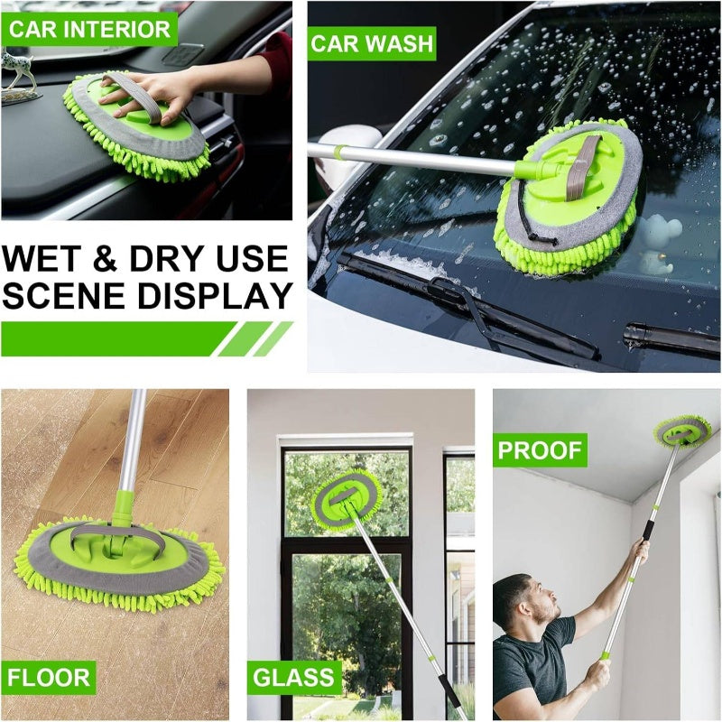 62 inch Car Wash Brush Kit Mitt Mop Sponge with Long Handle, 2in 1 Window Cleaner with Extension Pole