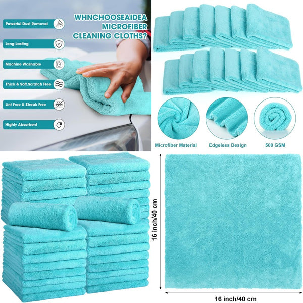 30 Pcs Edgeless Microfiber Plush Towels for Cars Detailing Drying Wash Polishing Absorbent Cleaning Cloths