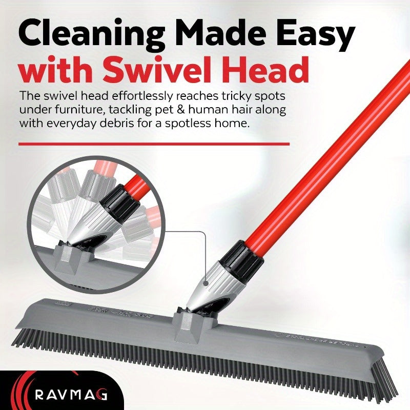 2-in-1 Heavy-Duty Rubber Broom & Carpet Rake\u002FSqueegee with Swivel Head
