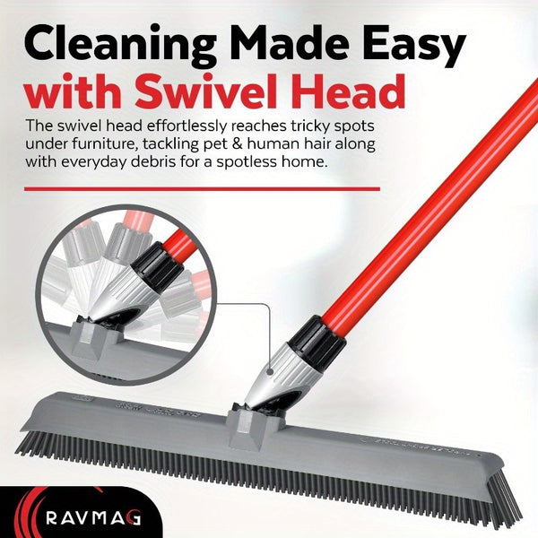 2-in-1 Heavy-Duty Rubber Broom & Carpet Rake\u002FSqueegee with Swivel Head