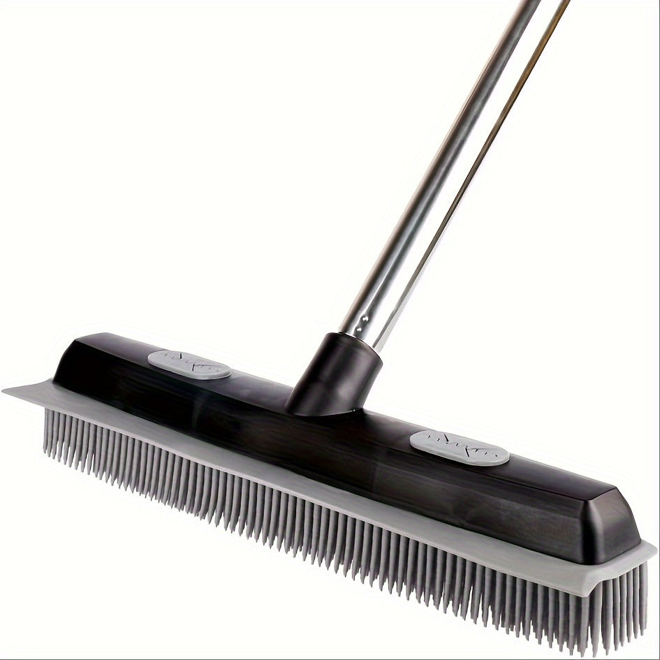 Pet Hair Rubber Broom With Carpet Rake And Squeegee, 2 In 1 Floor Brush For Carpet