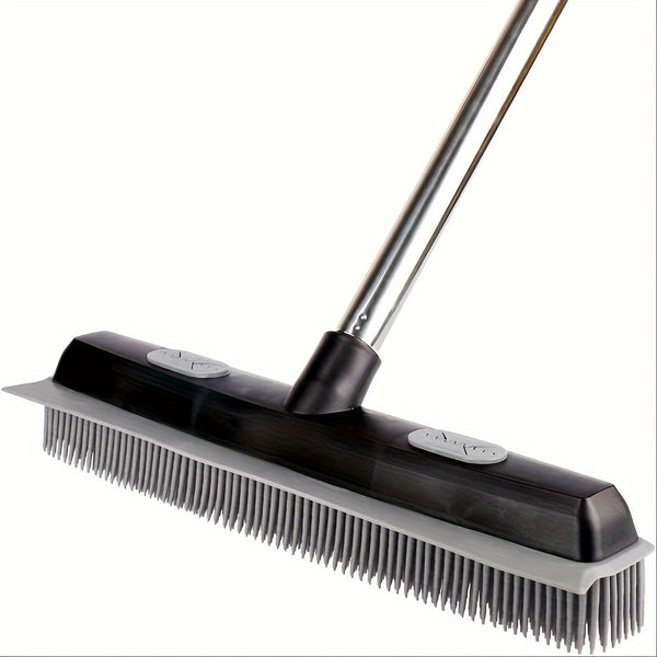 Pet Hair Rubber Broom With Carpet Rake And Squeegee, 2 In 1 Floor Brush For Carpet