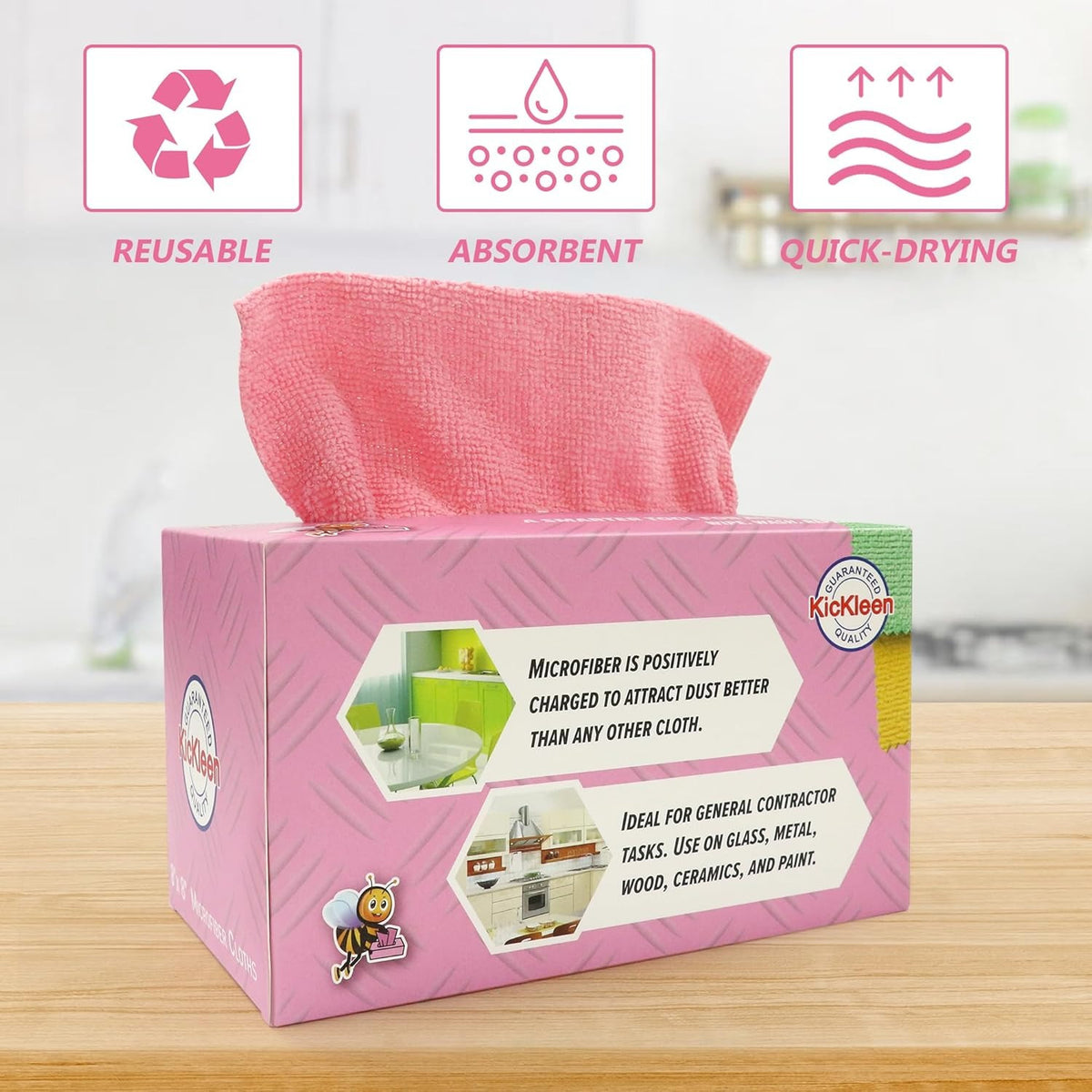 KICKLEEN 40-Pack Cleaning Cloths - Ultra, Heavy-Duty Lint-Free, Quick-Dry, Non-Abrasive, for Home
