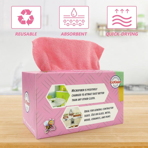 KICKLEEN 40-Pack Cleaning Cloths - Ultra, Heavy-Duty Lint-Free, Quick-Dry, Non-Abrasive, for Home