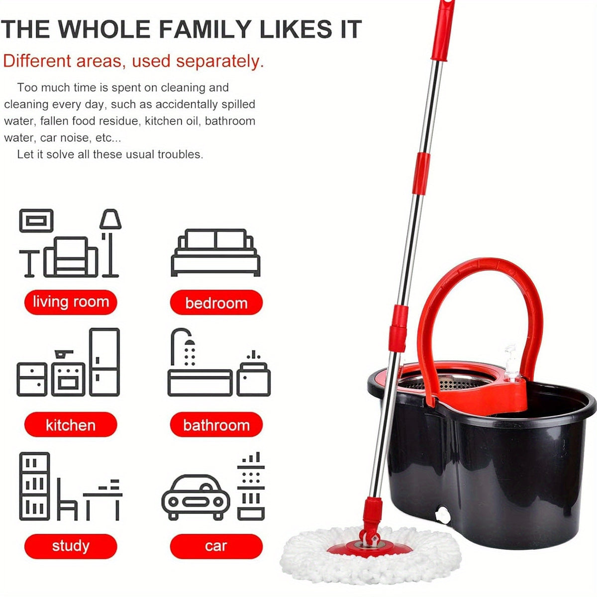 Mop And Bucket Set, 360° Spin Mop And Bucket with Wringer Set And 6 Microfiber Mop Refills
