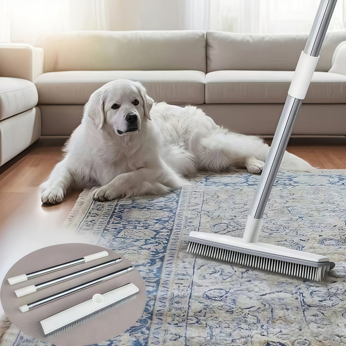 2-in-1 Rubber Broom and Scrubber - Strong Cat and Dog Hair Removal