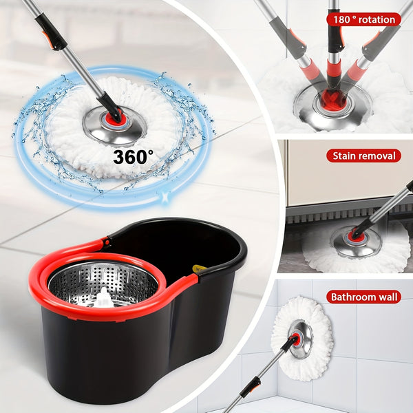 Spin Mop And Bucket with Wringer Set, 360° Spinning Mop And Bucket System with 3 Microfiber Mop Replacement Heads