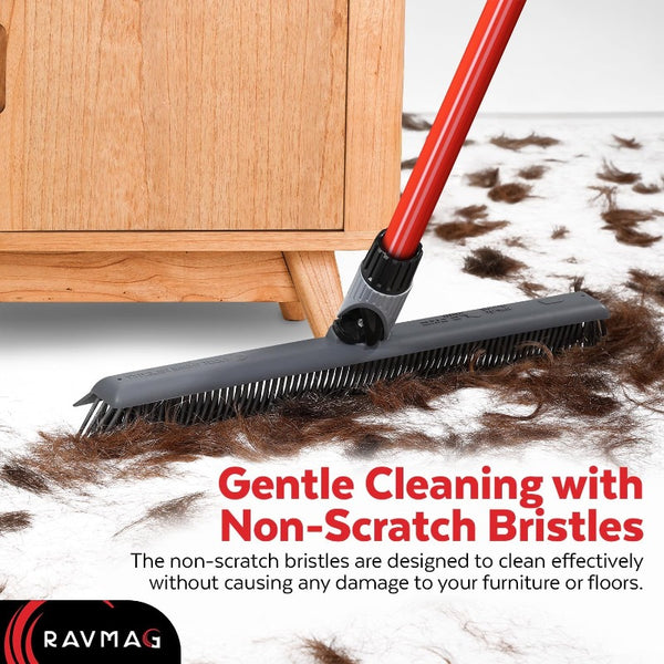 2-in-1 Heavy-Duty Rubber Broom with Long Handle & Swivel - Heavy-Duty Pet Hair Removal System