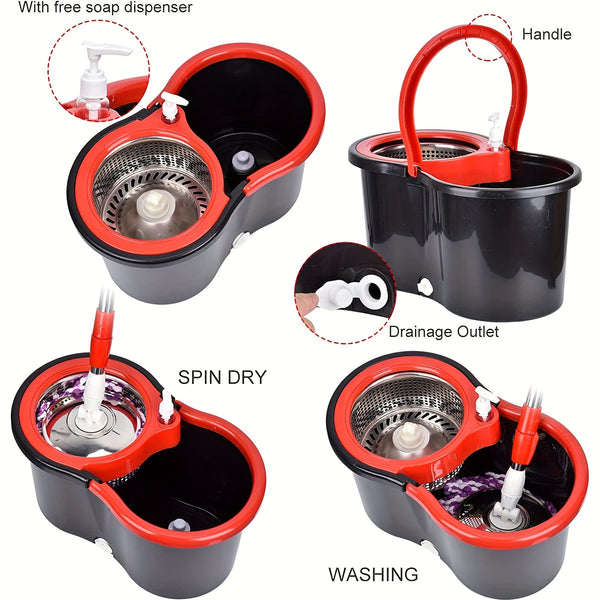 Mop And Bucket Set, 360° Spin Mop And Bucket with Wringer Set And 6 Microfiber Mop Refills