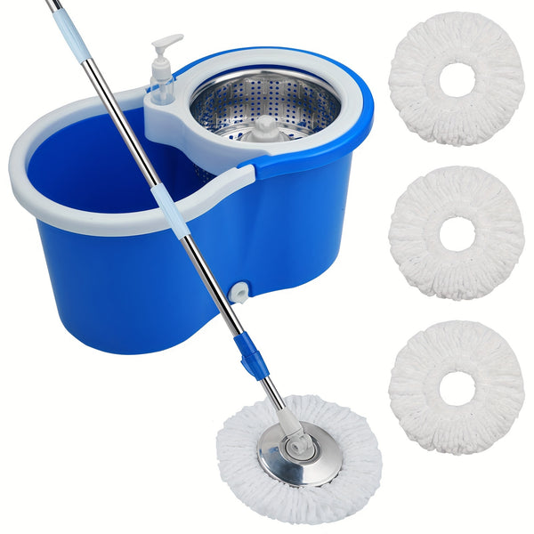 Spin Mop And Bucket with Wringer Set On Wheels, 360° Spinning Mop Bucket System with 3 Microfiber Replacement Heads