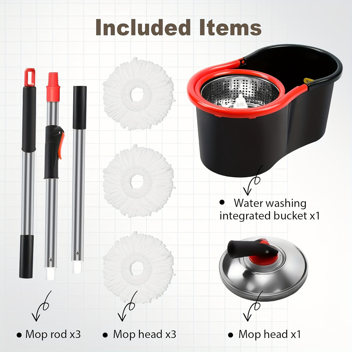 Spin Mop And Bucket with Wringer Set, 360° Spinning Mop And Bucket System with 3 Microfiber Mop Replacement Heads