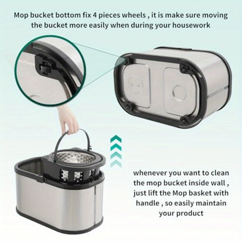 Stainless Steel Spin Mop and Bucket System with Wringer - 360° Spinning Mop