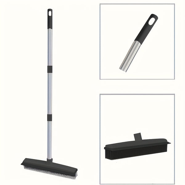 2-in-1 Heavy Duty Rubber Broom with Anti-Slip Handle - Multi-Surface Floor Cleaner for Carpets