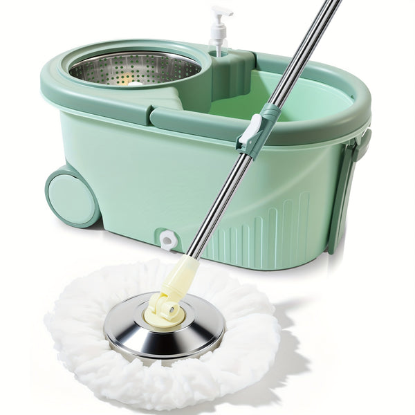 Durable Spin Mop Bucket with Wringer Set - 360° Rotating, 3 Microfiber Replacement Heads