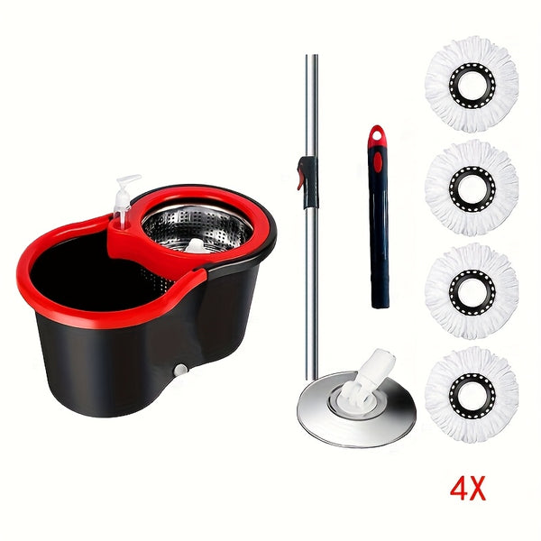 Spin Mop And Bucket With Wringer Set, 360° Spinning Mop Bucket System With 4 Microfiber Mop Replacement Heads