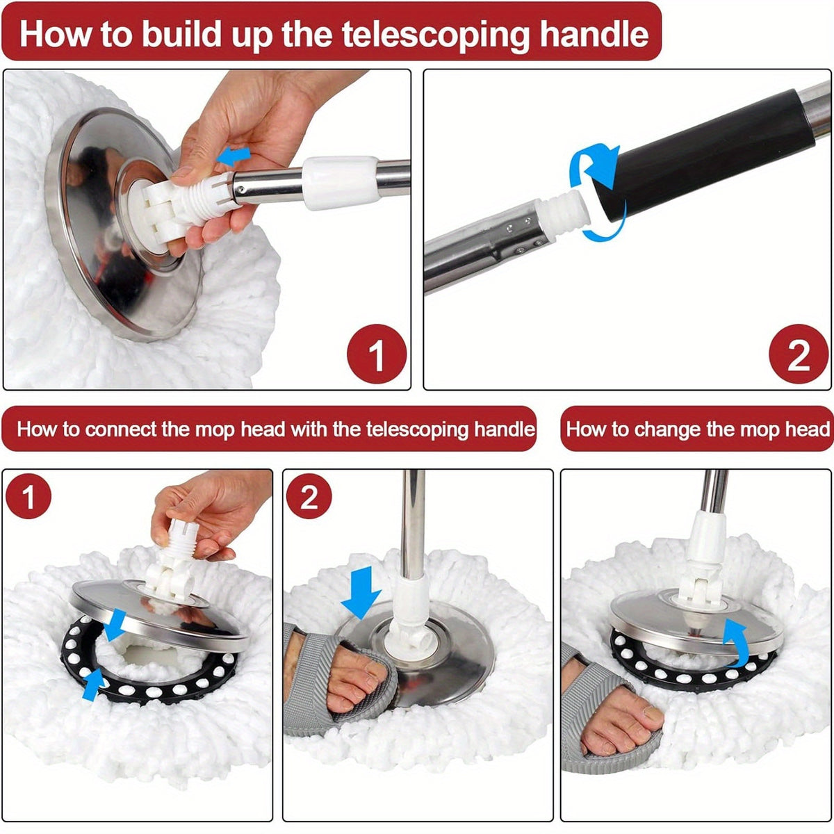 Mop And Bucket Set, 360° Spin Mop And Bucket with Wringer Set And 6 Microfiber Mop Refills