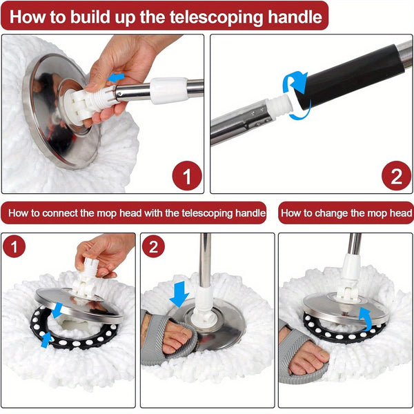 Mop And Bucket Set, 360° Spin Mop And Bucket with Wringer Set And 6 Microfiber Mop Refills