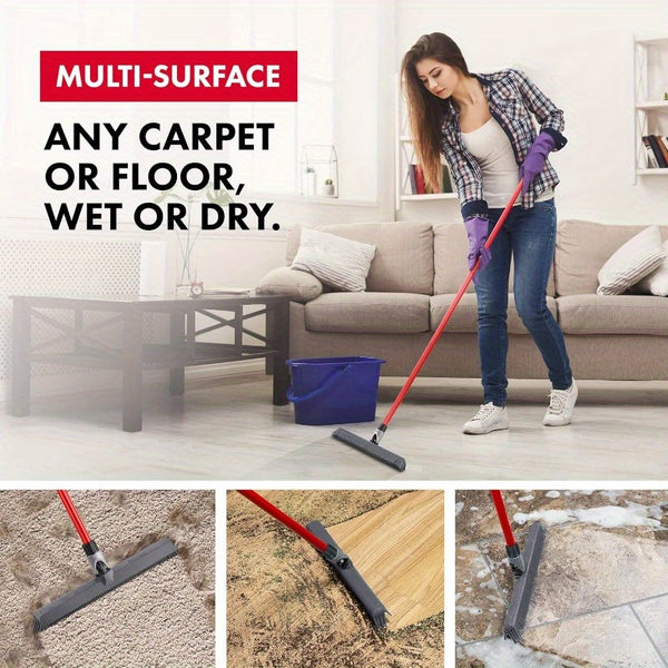 2-in-1 Heavy-Duty Rubber Broom & Carpet Rake\u002FSqueegee with Swivel Head