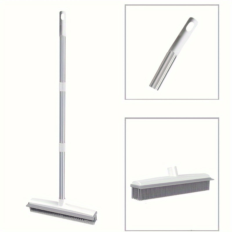 Pet Hair Removal Broom with Rubber Brush & Squeegee - Carpet Groomer for Floor Cleaning