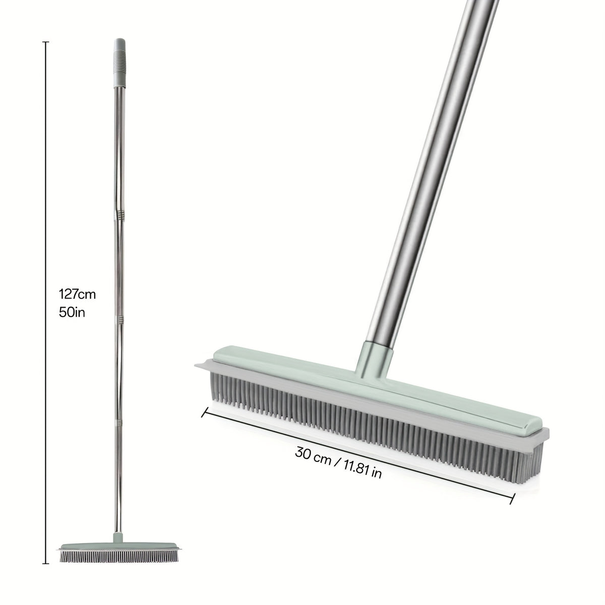 1-in-1 Pet Hair Remover Broom with Squeegee & Brush - Heavy-Duty Rubber Floor Sweeper for