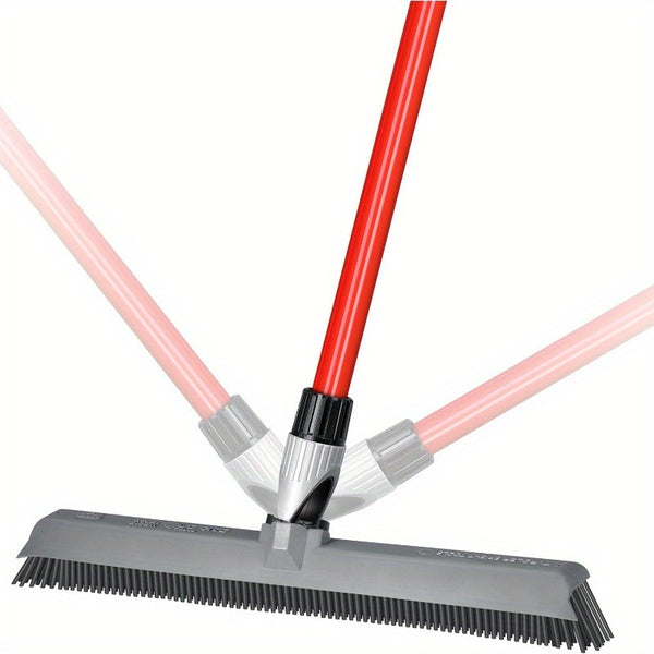 2-in-1 Heavy-Duty Rubber Broom & Carpet Rake\u002FSqueegee with Swivel Head
