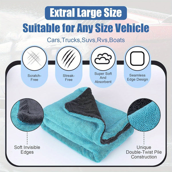 2-Pack Microfiber Car Drying Towels, 1300 GSM Double Twisted Loop, Extra Large 24\