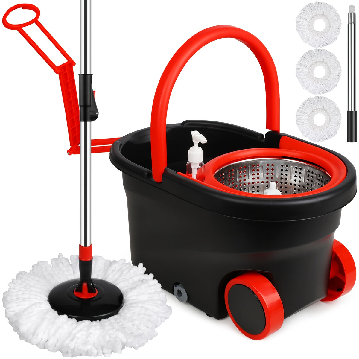 Spin Mop And Bucket with Wringer Set On Wheels
