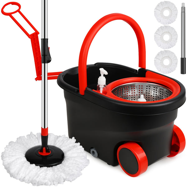 Spin Mop And Bucket with Wringer Set On Wheels