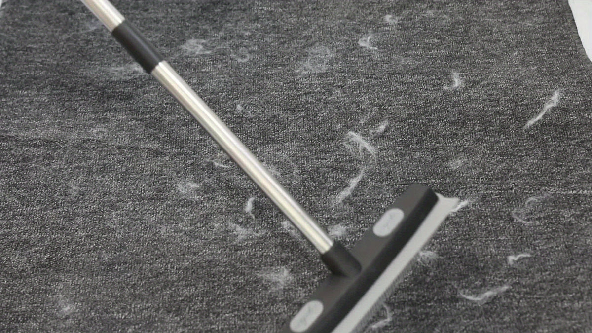 Pet Hair Rubber Broom With Carpet Rake And Squeegee, 2 In 1 Floor Brush For Carpet