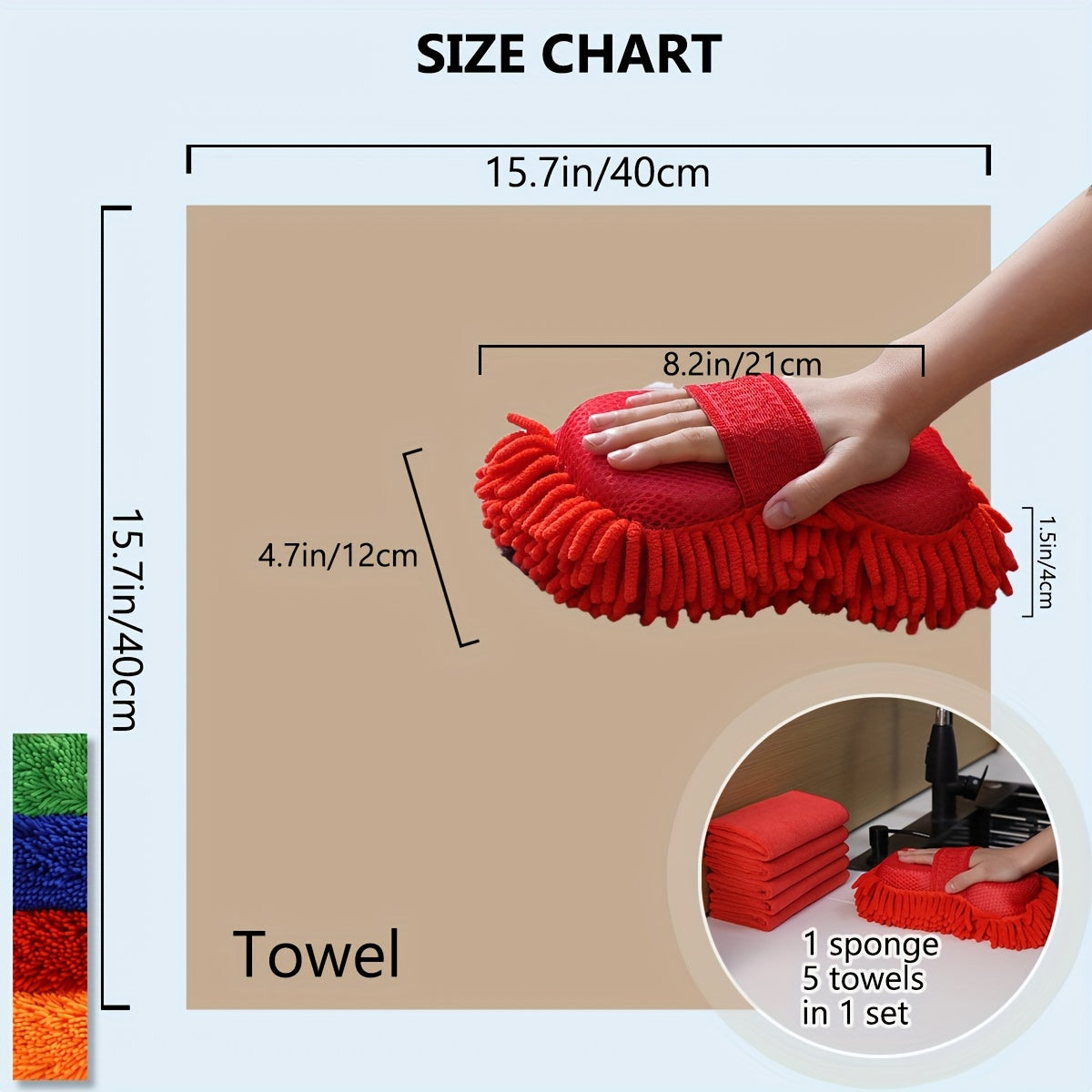 Super Absorbent Microfiber Car Wash Sponge And Towel Set - 6pcs Set Including 1 Chenille Cleaning Sponge