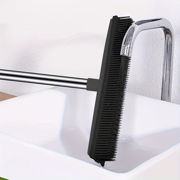 2-in-1 Heavy Duty Rubber Broom with Anti-Slip Handle - Multi-Surface Floor Cleaner for Carpets