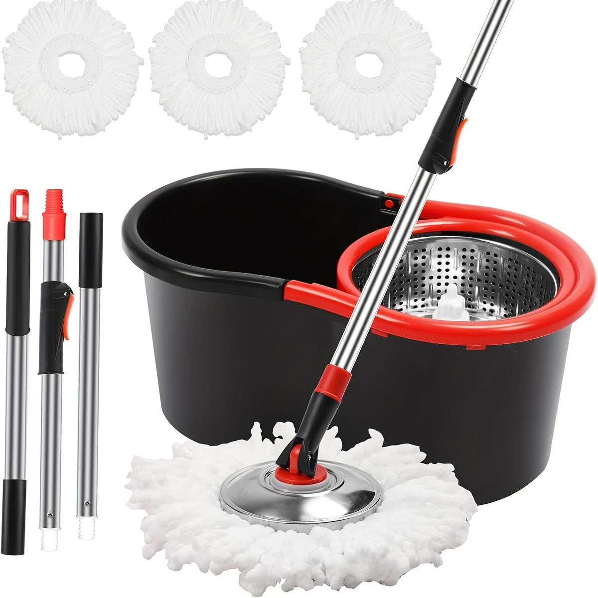 Spin Mop And Bucket with Wringer Set, 360° Spinning Mop And Bucket System with 3 Microfiber Mop Replacement Heads