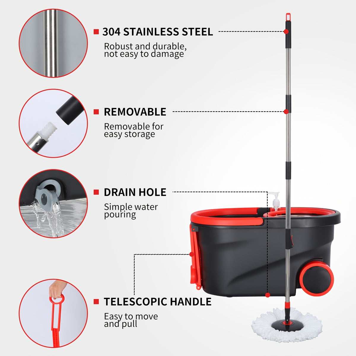 Spin Mop And Bucket with Wringer Set On Wheels