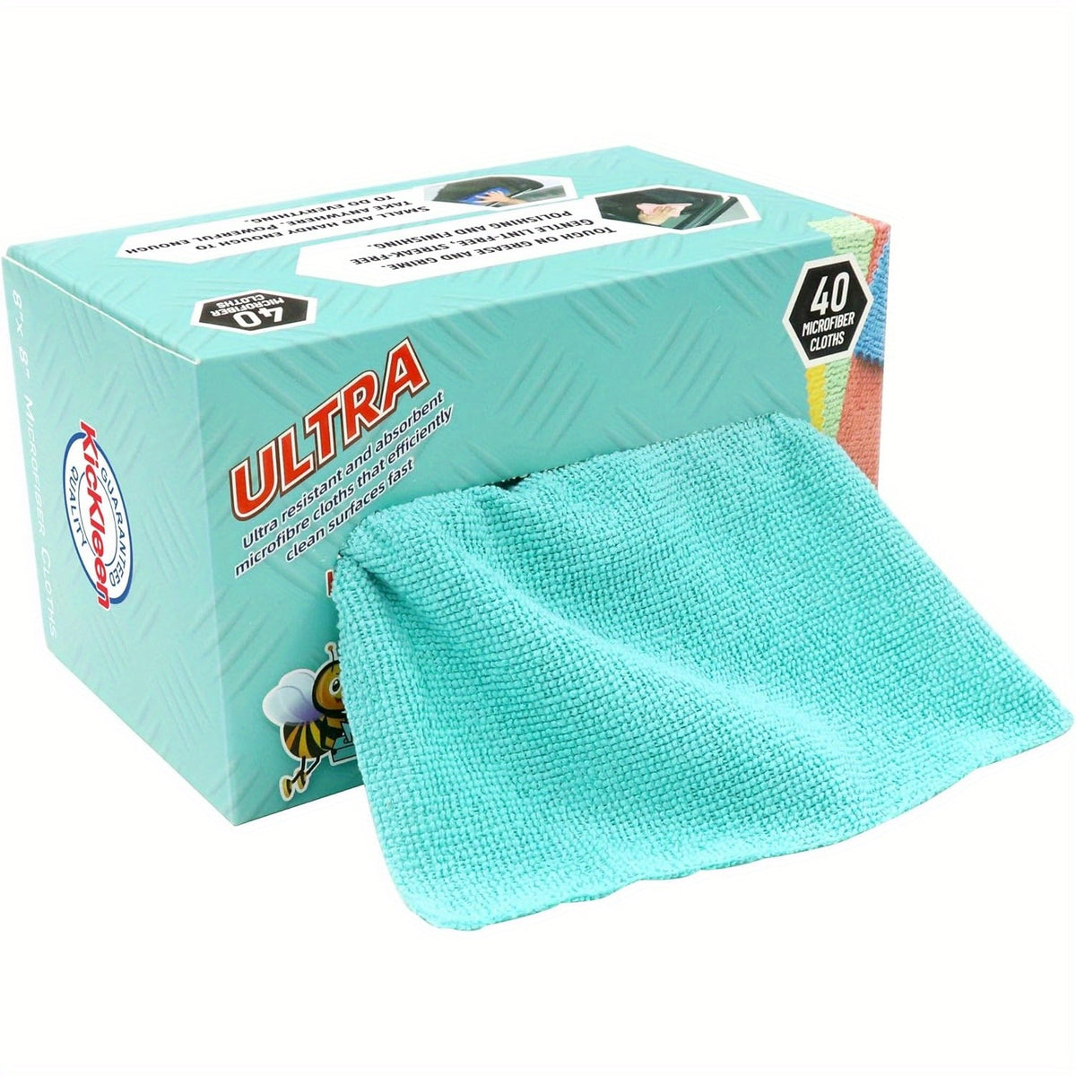 KICKLEEN 40-Pack Cleaning Cloths - Ultra, Heavy-Duty Lint-Free, Quick-Dry, Non-Abrasive, for Home