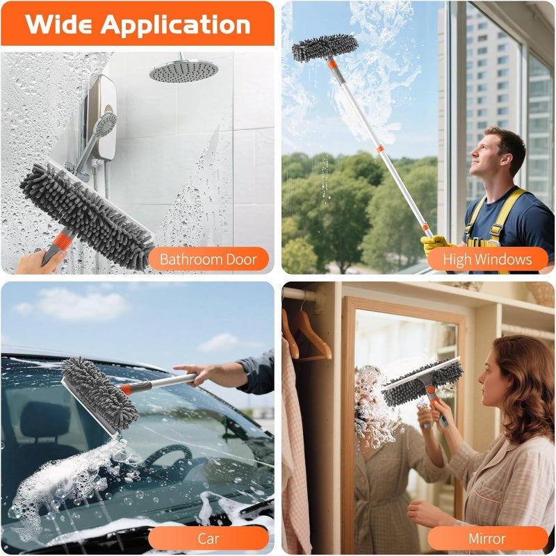 62 inch Car Wash Brush Kit Mitt Mop Sponge with Long Handle, 2in 1 Window Cleaner with Extension Pole