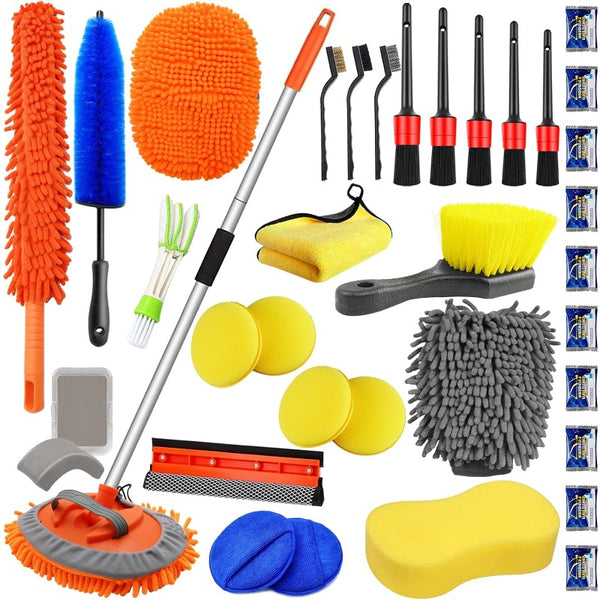 Jaronx 62 Car Wash Brush with Long Handle Car Cleaning KitChenille Microfiber Car Washing Mop