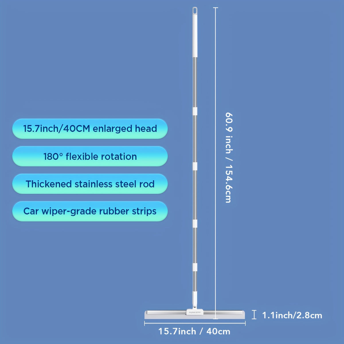 Magic Broom with Squeegee-40cm Large Head Rubber Squeegee for Floor
