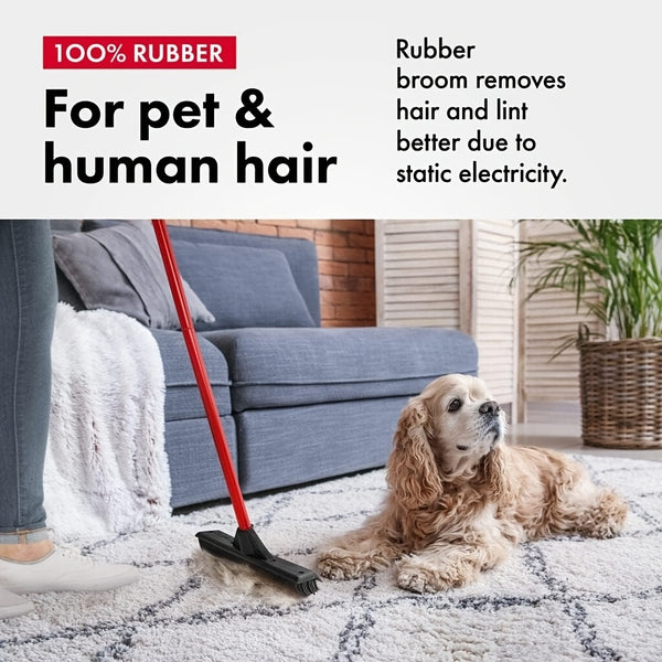 Commercial\u002FHeavy-Duty Pet Hair Remover Rubber Broom with Built-In Squeegee & Carpet Rake - Multi-Surface Floor for Hardwood Floors